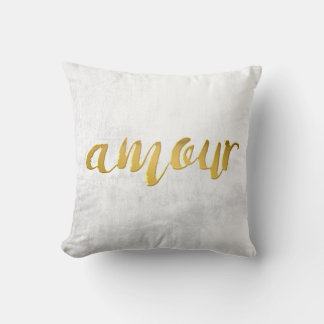 Amour -Print Letter Gold Foil Typography Brush Cushion