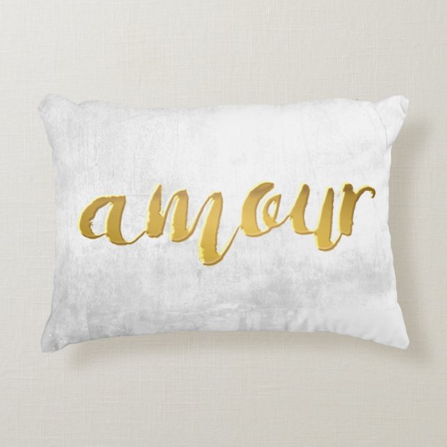 Amour -Print Letter Gold Foil Typography Brush Decorative Cushion (Front)