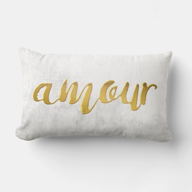Amour -Print Letter Gold Foil Typography Brush Lumbar Cushion (Front)