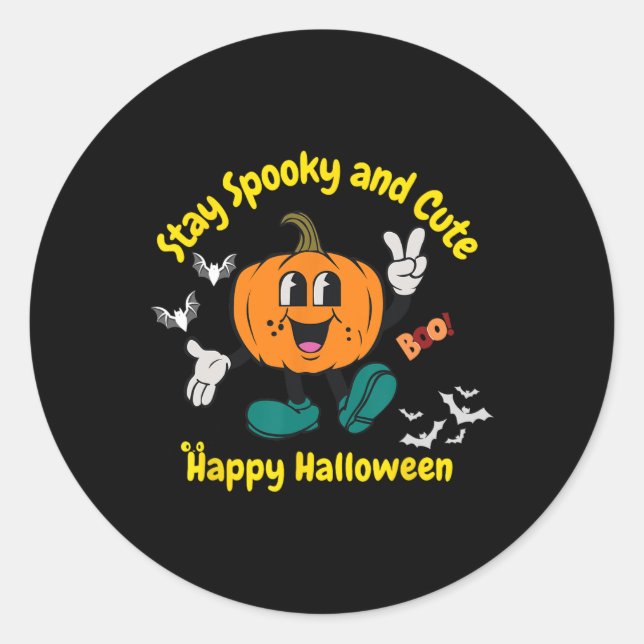 &amp; Cute Halloween Pumpkin  Classic Round Sticker (Front)