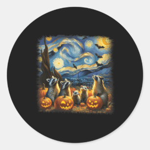 & Possum Halloween Fall Van Gogh Starry Night Classic Round Sticker