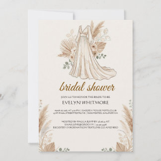 ampas Grass Wedding Invite, Burnt Orange Bohemian  Invitation