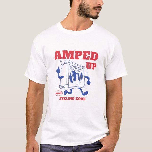 Amped Up Funny Guitar Amp - Retro Guitarists Appar T-Shirt (Front)
