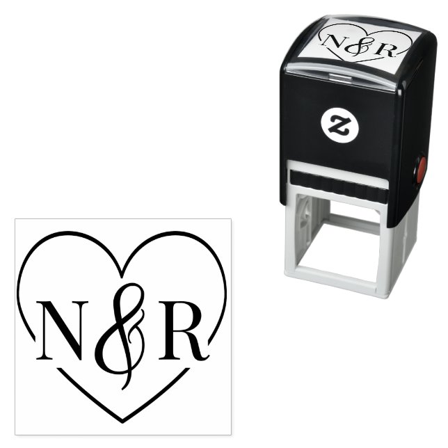   Ampersand And Heart Cute Simple Wedding Monogram Self-inking Stamp (In Situ)