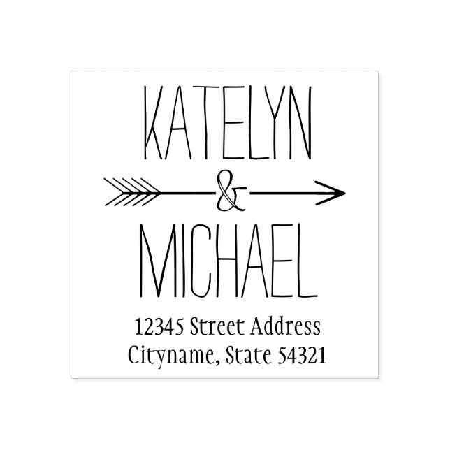 Ampersand Arrow Wedding Monogram Return Address Rubber Stamp (Imprint)