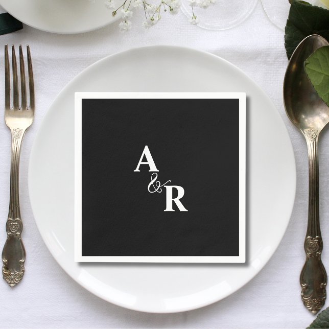 Ampersand Black Monogram Minimalist Wedding Napkin (Creator Uploaded)