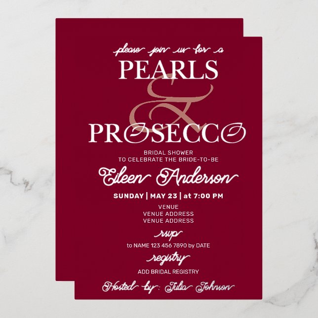 Ampersand Burgundy Pearls & Prosecco Bridal Shower (Front/Back)