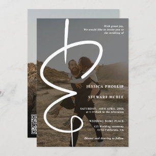 Ampersand chic photo calligraphy Qr code wedding Invitation
