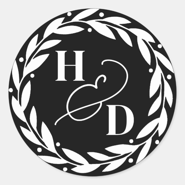Ampersand Couples Initials Wreath Wedding Classic Round Sticker (Front)