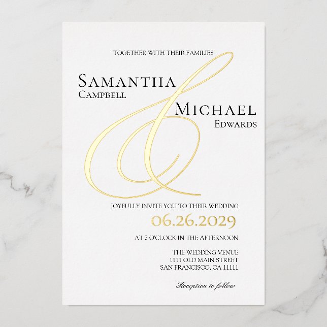 Ampersand Elegant Gold and White Modern Wedding (Front)