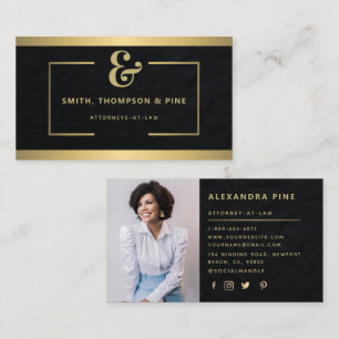 Ampersand Geometric Black Gold Professional Photo Business Card