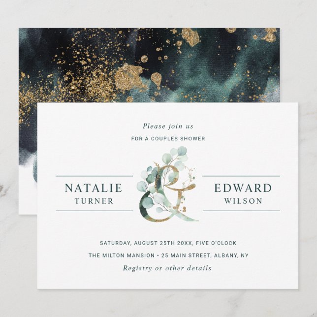 Ampersand Gold Greenery Wedding Couples Shower Invitation (Front/Back)