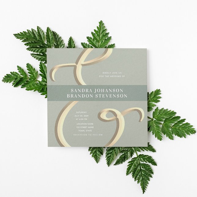 Ampersand Gold Sage Green Wedding Invitation (Creator Uploaded)