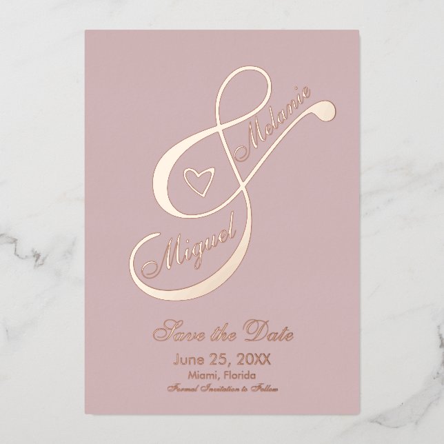 Ampersand Heart Rose Blush Save the Date Pressed  (Front)