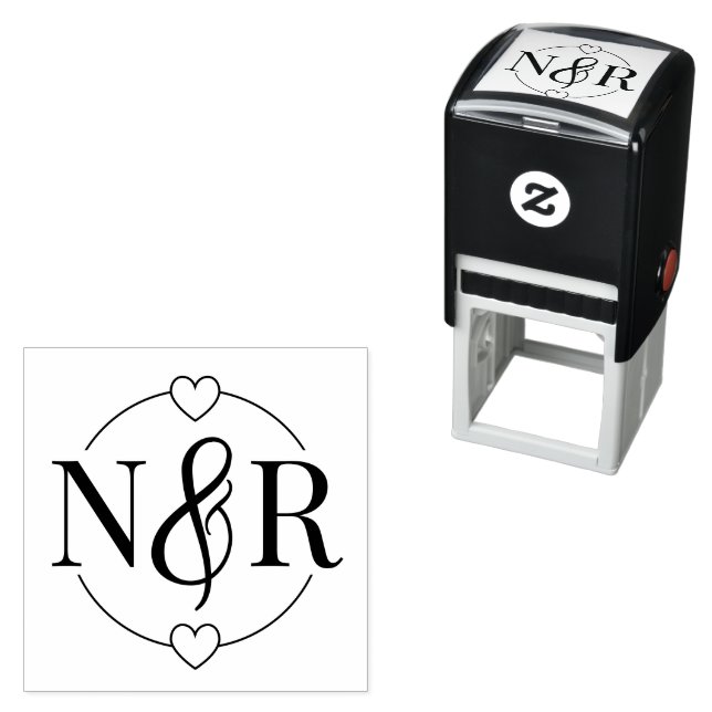 Ampersand & Hearts Cute Circular Wedding Monogram Self-inking Stamp (In Situ)