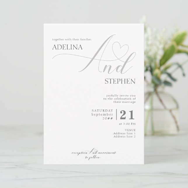 Ampersand Minimalist Elegant Script Budget Wedding Invitation (Standing Front)