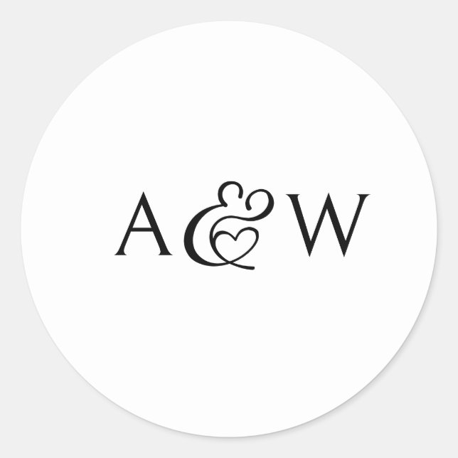 Ampersand Monogram Black and White Wedding Classic Round Sticker (Front)