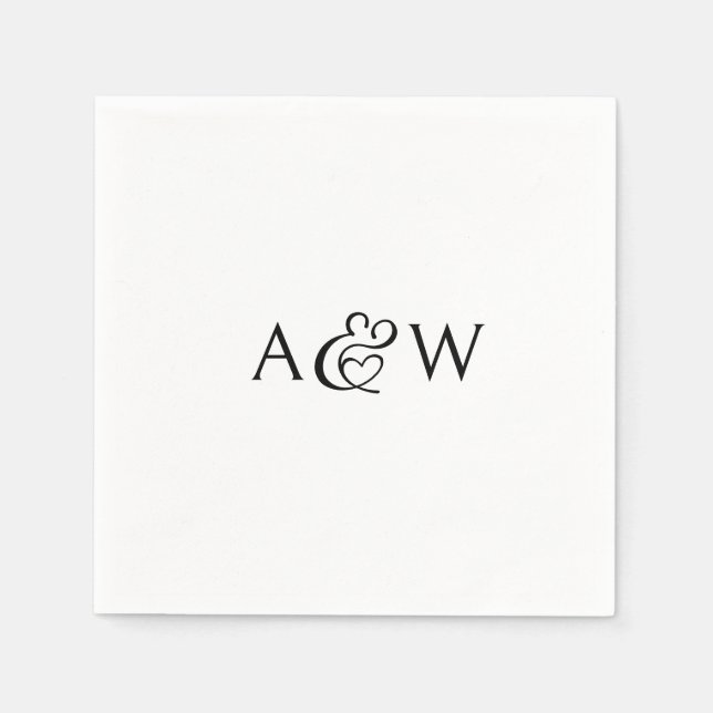 Ampersand Monogram Black and White Wedding Napkin (Front)