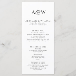 Ampersand Monogram Black & White Wedding Programme