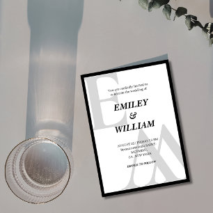 ampersand Monogram Initial black and white wedding Invitation