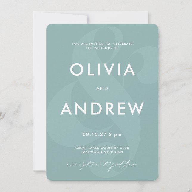Ampersand Pastel Seafoam Green Wedding  Invitation (Front)