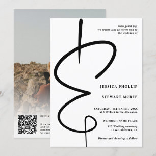 Ampersand photo modern calligraphy Qr code wedding Invitation