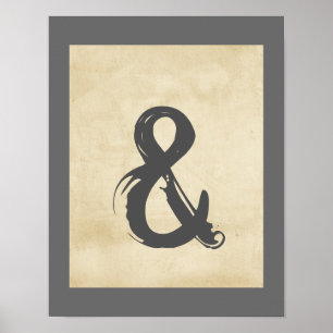 ampersand poster wall art decor in grey and taupe