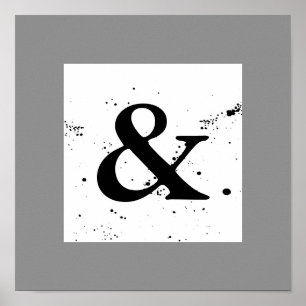 ampersand square poster black and white splatter