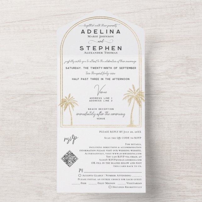 Ampersand Tropical Beach Palms Trees RSVP QR Code All In One Invitation (Inside)