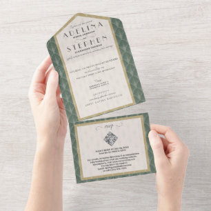 Ampersand Vintage RSVP QR Code Art Nouveau Wedding All In One Invitation