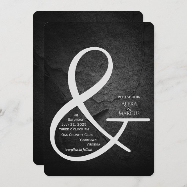 Ampersand Wedding Invitation on black slate (Front/Back)