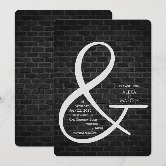 Ampersand Wedding Invitation on dark brick wall (Front/Back)