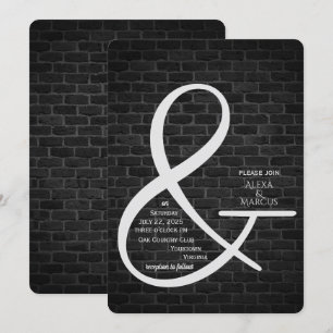 Ampersand Wedding Invitation on dark brick wall