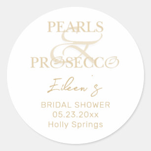 Ampersand White Pearls & Prosecco Bridal Shower Classic Round Sticker