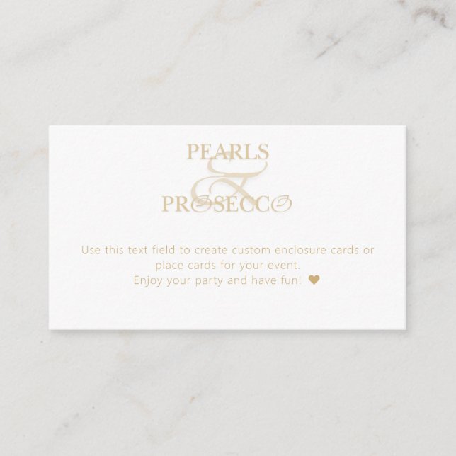 Ampersand White Pearls & Prosecco Bridal Shower Enclosure Card (Front)