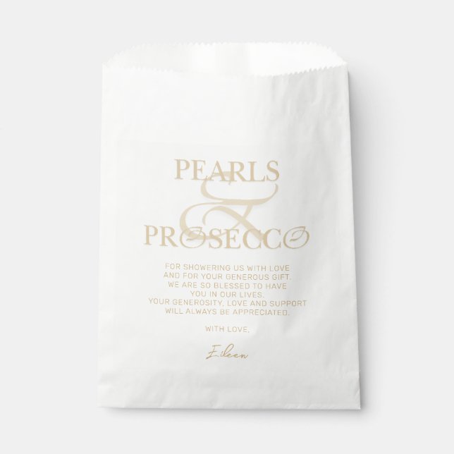 Ampersand White Pearls & Prosecco Bridal Shower Favour Bags (Front)