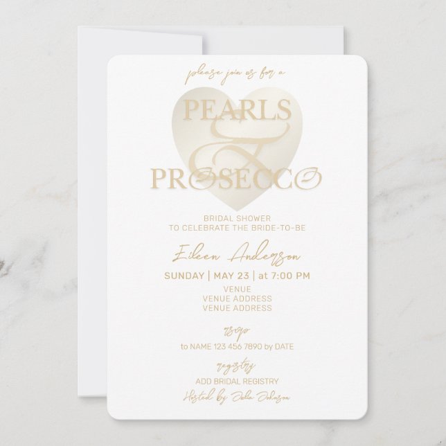 Ampersand White Pearls & Prosecco Bridal Shower In Invitation (Front)
