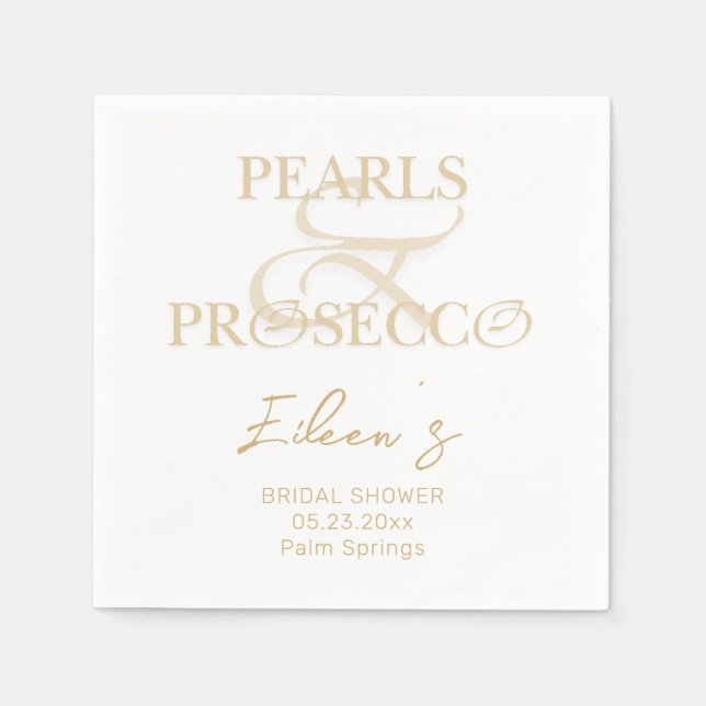 Ampersand White Pearls & Prosecco Bridal Shower Napkin (Front)