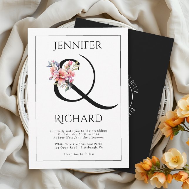 Ampersand with rhododendron branch and QR wedding Invitation (Creator Uploaded)