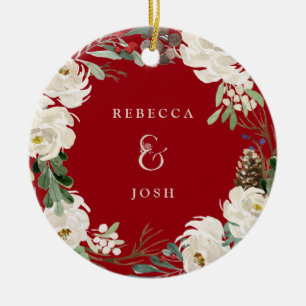 Ampersand Wreath Red   Couples Photo Christmas Ceramic Tree Decoration