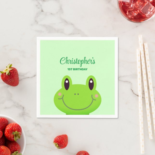 Amphibian Frog Birthday party green theme Napkin (Insitu)