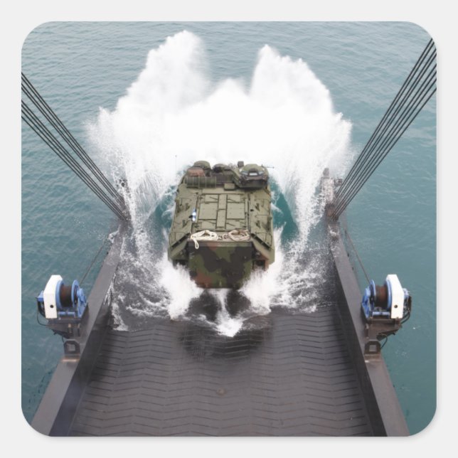 Amphibious assault vehicles disembark from USNS Square Sticker (Front)