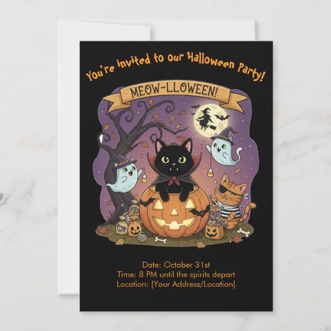 ampire Black Cat Halloween Party Invitation  (Front)