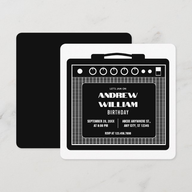 Amplifier speaker music birthday invitation (Front/Back)