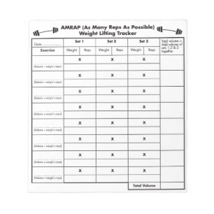 AMRAP weight lifting volume tracker.  Notepad