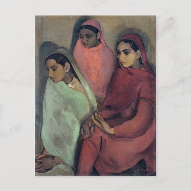 Amrita Sher-Gil painting, Three Girls Postcard (Front)
