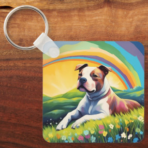 Amstaff American Staffordshire Terrier Rainbow Dog Key Ring