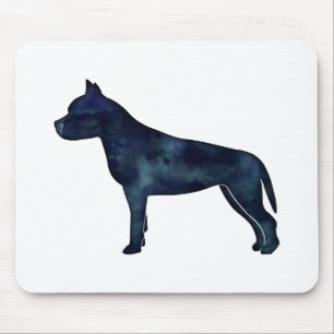 Amstaff Dog Silhouette Black Watercolor Mouse Mat
