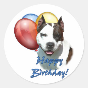 AmStaff Happy Birthday Balloon. Classic Round Sticker