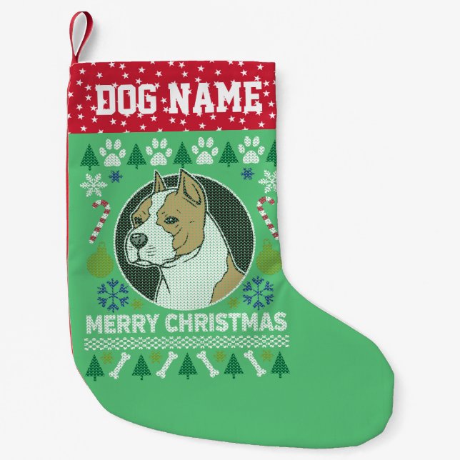 Amstaff Pit Bull Breed Ugly Christmas Sweater Small Christmas Stocking (Front)